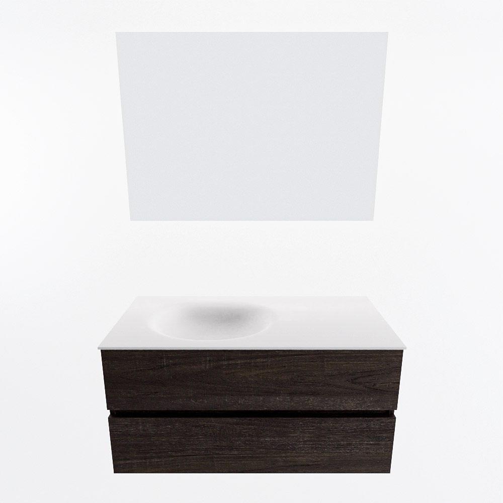 MONDIAZ VICA 100cm mueble de baño Dark Brown 2 cajones. Lavabo MOON Izquierda 1 orificio color Talc con espejo LED. 5 MONDIAZ VICA 100cm mueble de baño Dark Brown 2 cajones. Lavabo MOON Izquierda 1 orificio color Talc con espejo LED. - Imagen 5