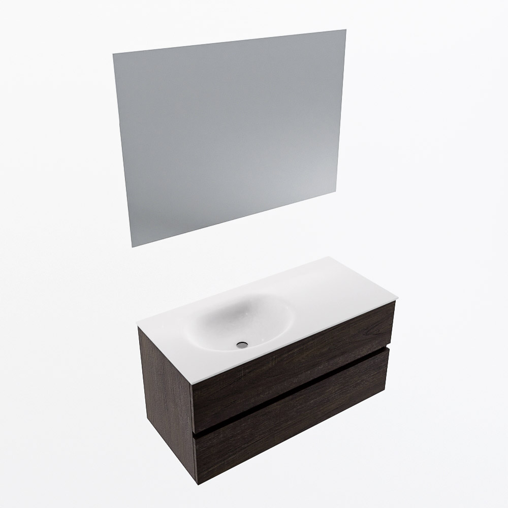 MONDIAZ VICA 100cm mueble de baño Dark Brown 2 cajones. Lavabo MOON Izquierda 1 orificio color Talc con espejo LED. 6 MONDIAZ VICA 100cm mueble de baño Dark Brown 2 cajones. Lavabo MOON Izquierda 1 orificio color Talc con espejo LED. - Imagen 6
