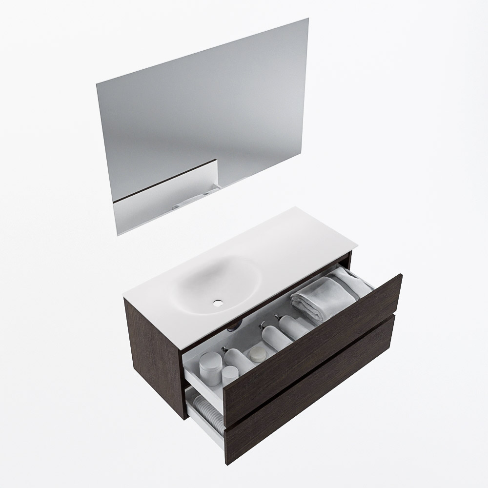 MONDIAZ VICA 110cm mueble de baño Dark Brown 2 cajones. Lavabo MOON Izquierda sin orificio color Talc con espejo LED. 7 MONDIAZ VICA 110cm mueble de baño Dark Brown 2 cajones. Lavabo MOON Izquierda sin orificio color Talc con espejo LED. - Imagen 7