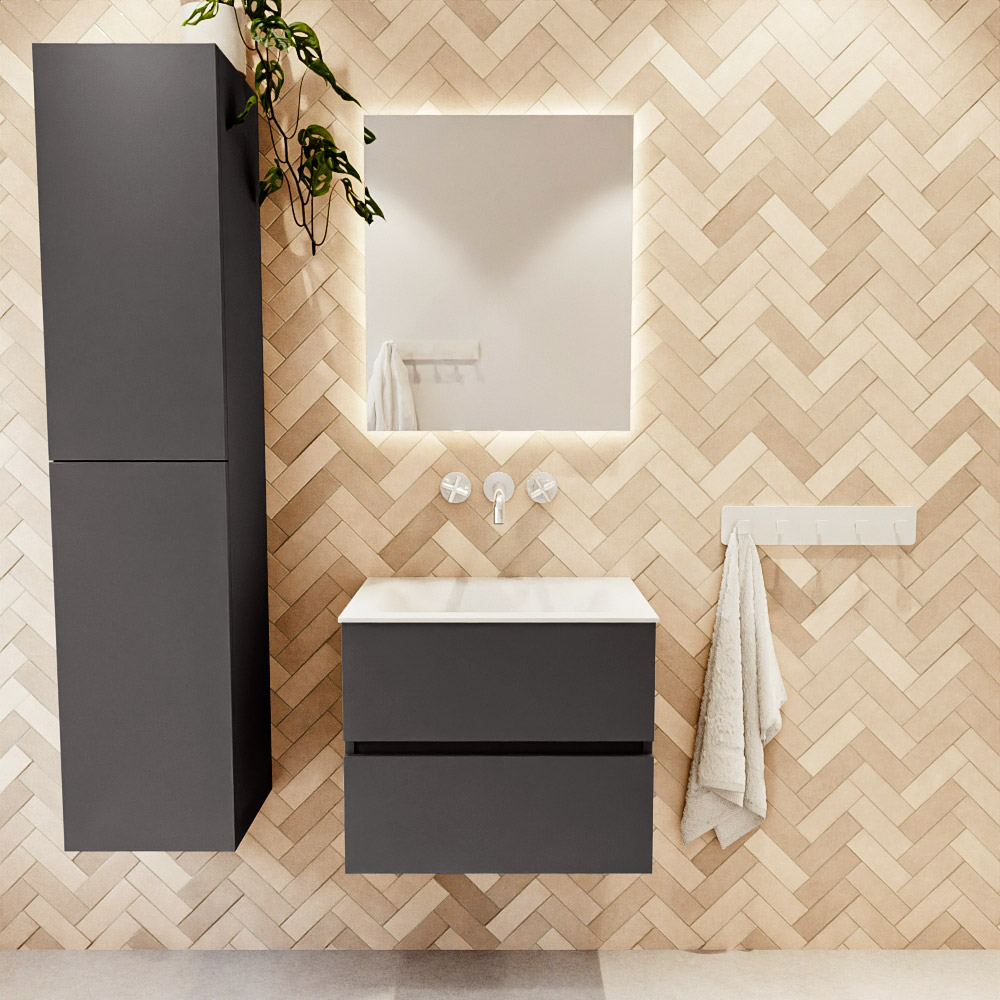 MONDIAZ VICA 60cm mueble de baño Dark Grey 2 cajones. Lavabo CLOUD Centro sin orificio, color Talc. 2 color Talc.