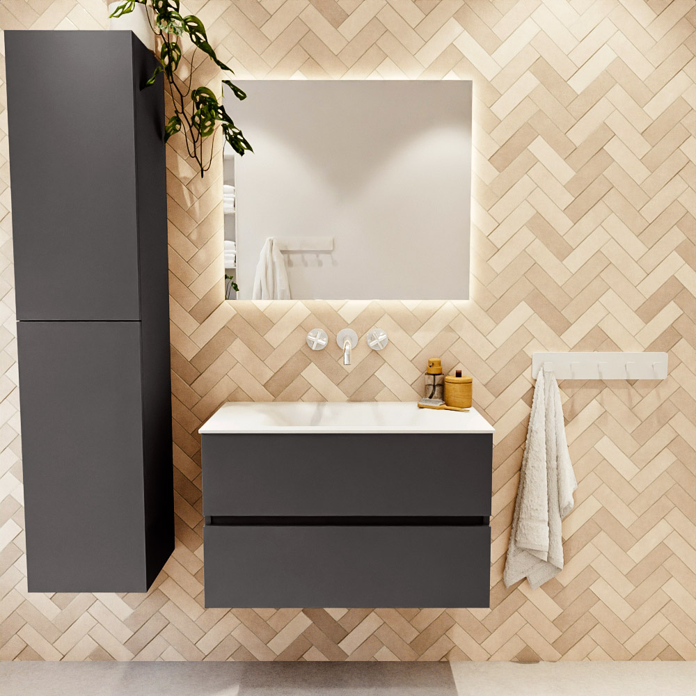 MONDIAZ VICA 80cm mueble de baño Dark Grey 2 cajones. Lavabo CLOUD Centro sin orificio, color Talc. 2 color Talc.