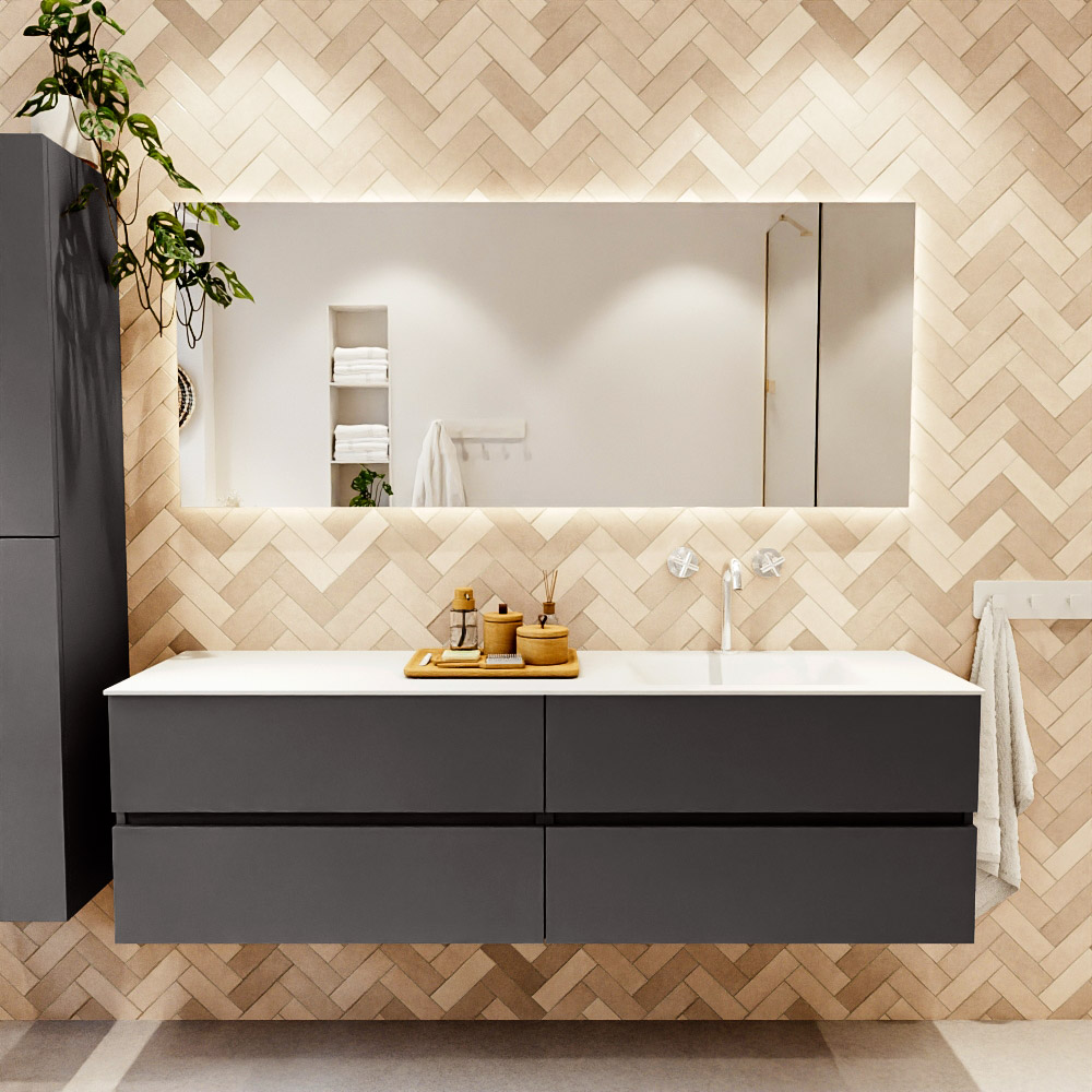 MONDIAZ VICA 170cm mueble de baño Dark Grey 4 cajones. Lavabo CLOUD Derecho 1 orificio, color Talc. 2 color Talc.