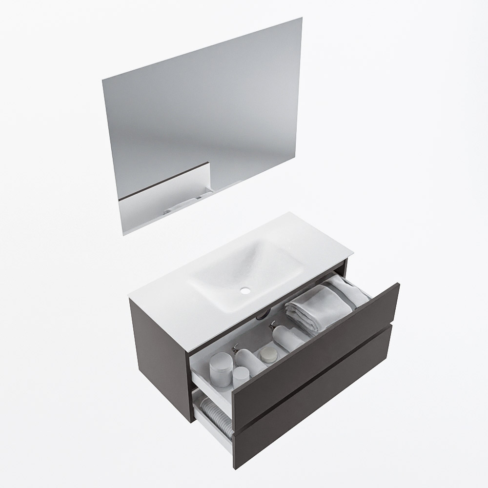 MONDIAZ VICA 100cm mueble de baño Dark Grey 2 cajones. Lavabo CLOUD Centro 1 orificio color Talc con espejo LED. 7 MONDIAZ VICA 100cm mueble de baño Dark Grey 2 cajones. Lavabo CLOUD Centro 1 orificio color Talc con espejo LED. - Imagen 7