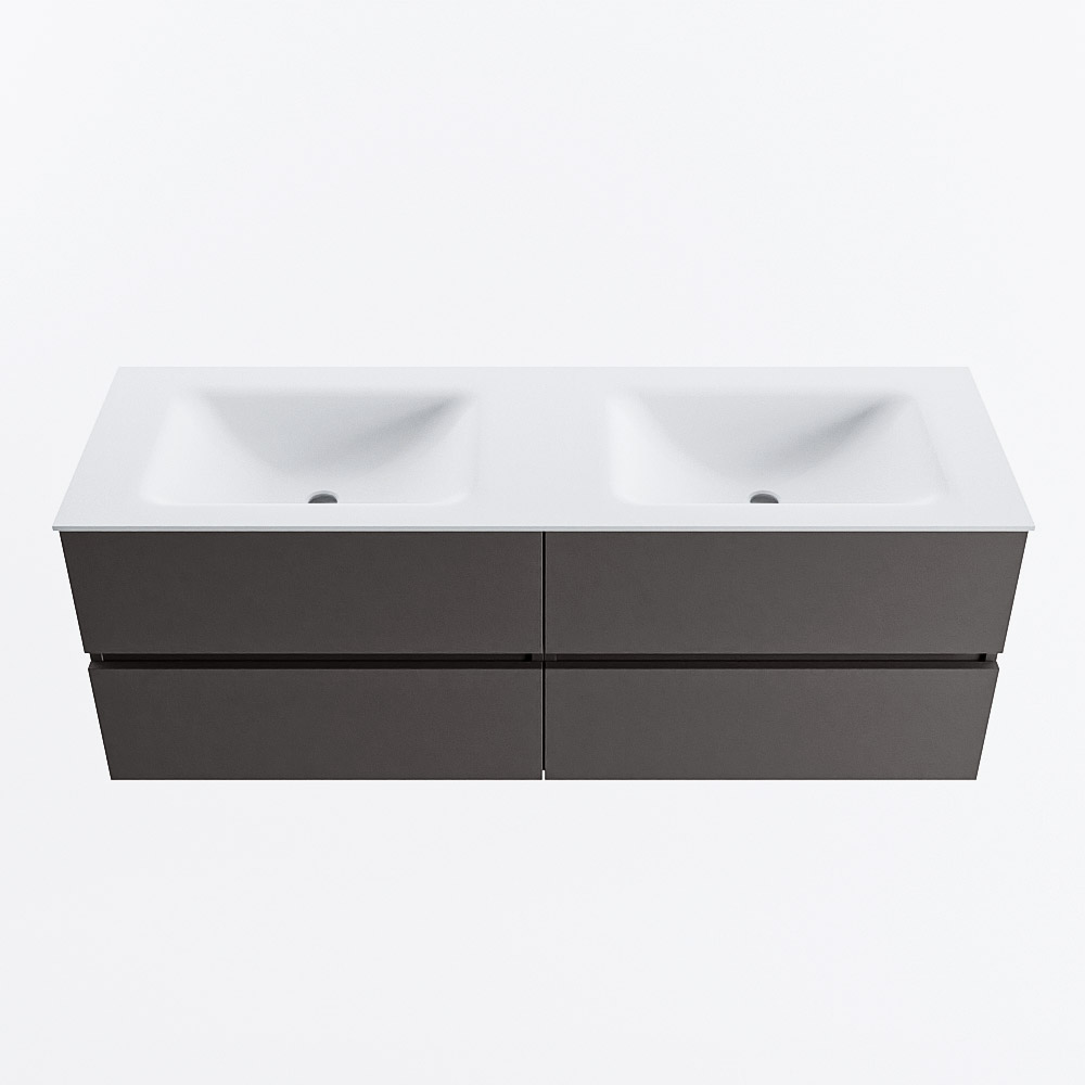 MONDIAZ VICA 140cm mueble de baño Dark Grey 4 cajones. Lavabo CLOUD Doble 2 orificios, color Talc. 5 MONDIAZ VICA 140cm mueble de baño Dark Grey 4 cajones. Lavabo CLOUD Doble 2 orificios, color Talc. - Imagen 5