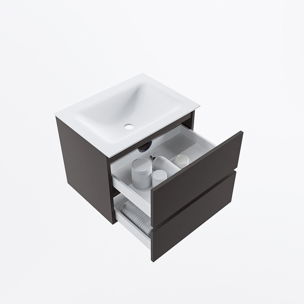 MONDIAZ VICA 60cm mueble de baño Dark Grey 2 cajones. Lavabo CLOUD Centro sin orificio, color Talc. 7 MONDIAZ VICA 60cm mueble de baño Dark Grey 2 cajones. Lavabo CLOUD Centro sin orificio, color Talc. - Imagen 7