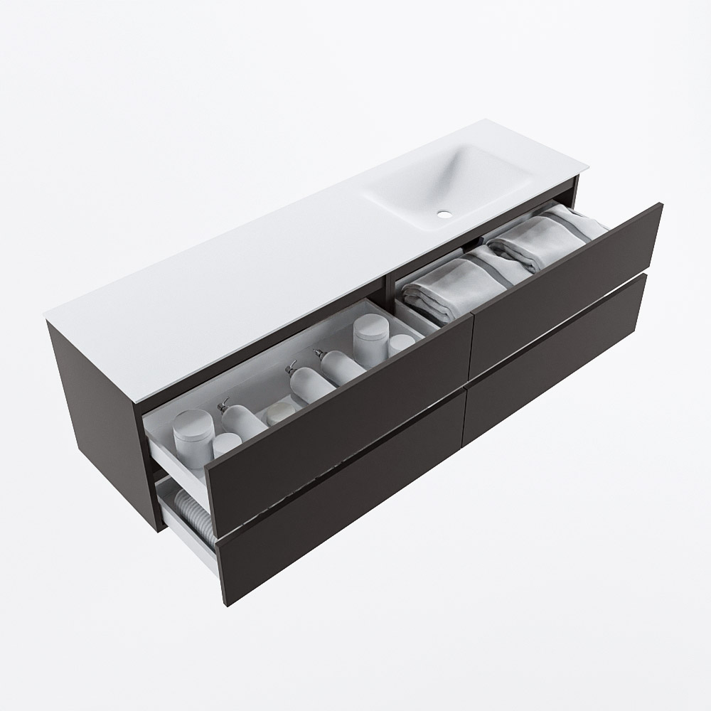MONDIAZ VICA 170cm mueble de baño Dark Grey 4 cajones. Lavabo CLOUD Derecho 1 orificio, color Talc. 7 MONDIAZ VICA 170cm mueble de baño Dark Grey 4 cajones. Lavabo CLOUD Derecho 1 orificio, color Talc. - Imagen 7