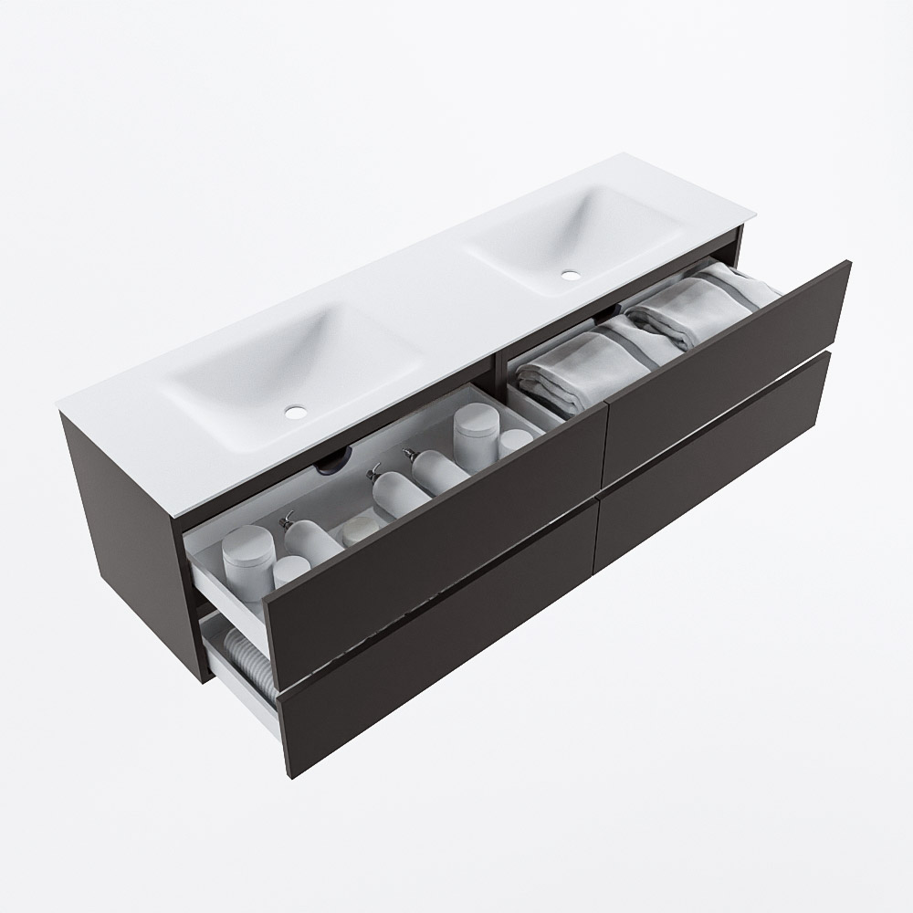 MONDIAZ VICA 170cm mueble de baño Dark Grey 4 cajones. Lavabo CLOUD Doble 2 orificios, color Talc. 7 MONDIAZ VICA 170cm mueble de baño Dark Grey 4 cajones. Lavabo CLOUD Doble 2 orificios, color Talc. - Imagen 7