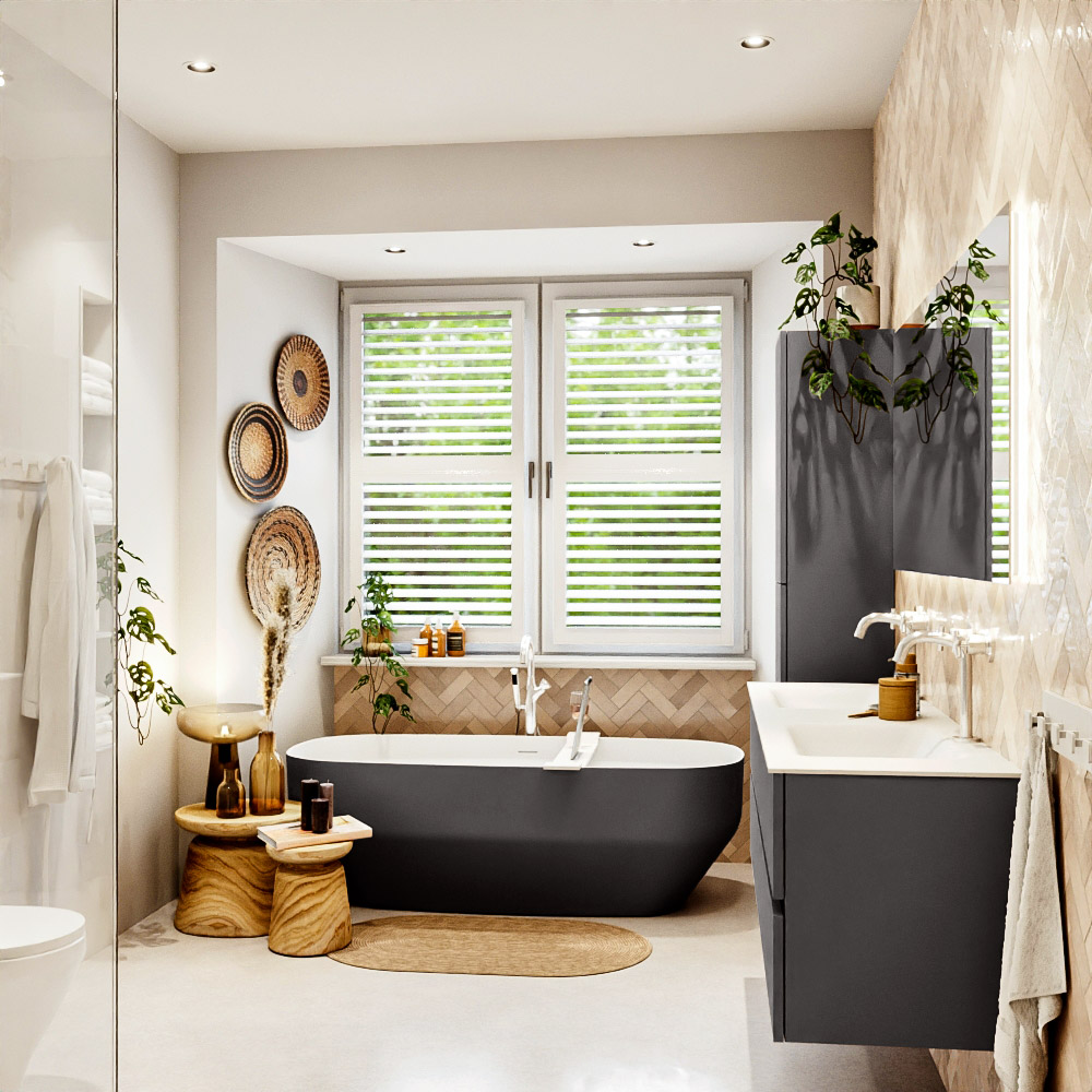 MONDIAZ VICA 160cm mueble de baño Dark Grey 4 cajones. Lavabo CLOUD Doble 2 orificios, color Talc. 3 MONDIAZ VICA 160cm mueble de baño Dark Grey 4 cajones. Lavabo CLOUD Doble 2 orificios, color Talc. - Imagen 3