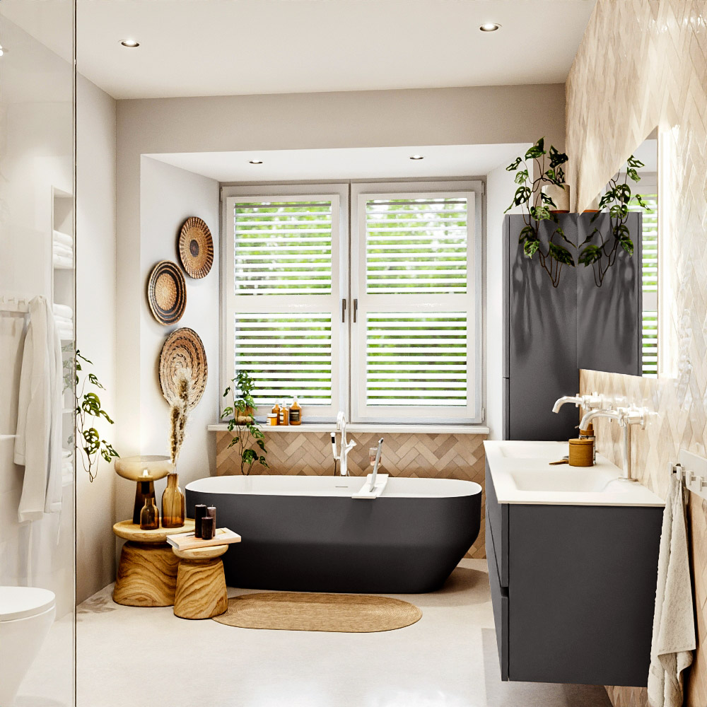 MONDIAZ VICA 170cm mueble de baño Dark Grey 4 cajones. Lavabo CLOUD Doble 2 orificios, color Talc. 3 MONDIAZ VICA 170cm mueble de baño Dark Grey 4 cajones. Lavabo CLOUD Doble 2 orificios, color Talc. - Imagen 3