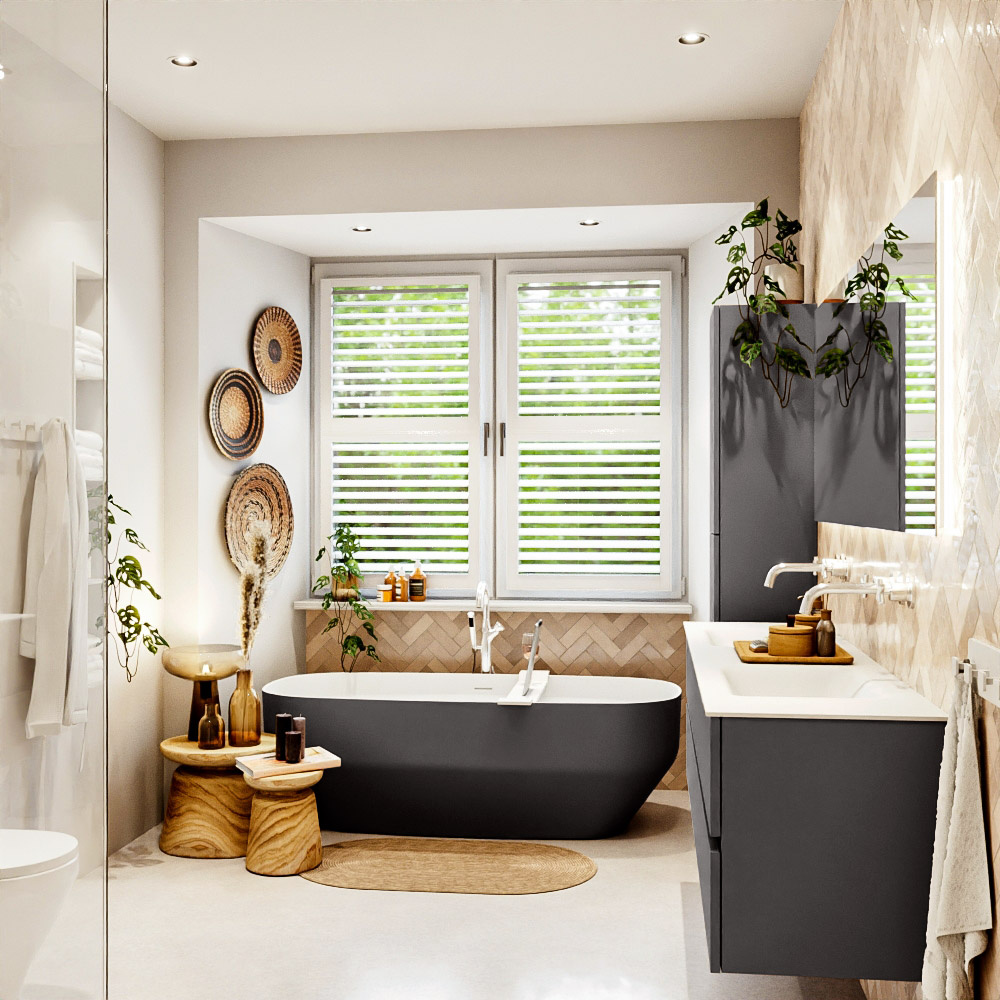 MONDIAZ VICA 180cm mueble de baño Dark Grey 4 cajones. Lavabo CLOUD Doble sin orificio, color Talc. 3 MONDIAZ VICA 180cm mueble de baño Dark Grey 4 cajones. Lavabo CLOUD Doble sin orificio, color Talc. - Imagen 3