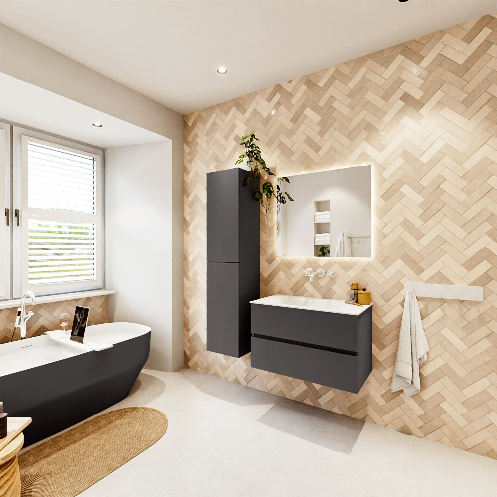 MONDIAZ VICA 80cm mueble de baño Dark Grey 2 cajones. Lavabo CLOUD Centro sin orificio, color Talc. 4 MONDIAZ VICA 80cm mueble de baño Dark Grey 2 cajones. Lavabo CLOUD Centro sin orificio, color Talc. - Imagen 4