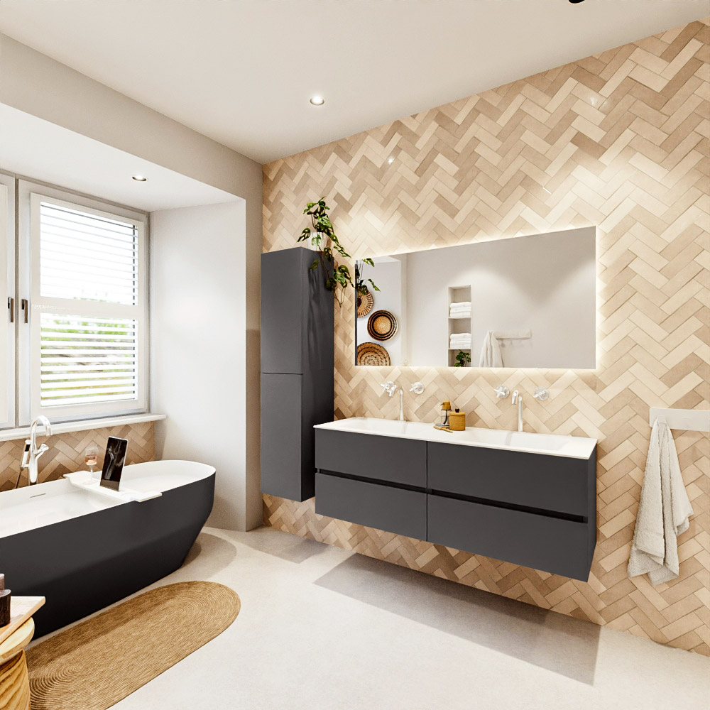 MONDIAZ VICA 140cm mueble de baño Dark Grey 4 cajones. Lavabo CLOUD Doble 2 orificios, color Talc. 4 MONDIAZ VICA 140cm mueble de baño Dark Grey 4 cajones. Lavabo CLOUD Doble 2 orificios, color Talc. - Imagen 4