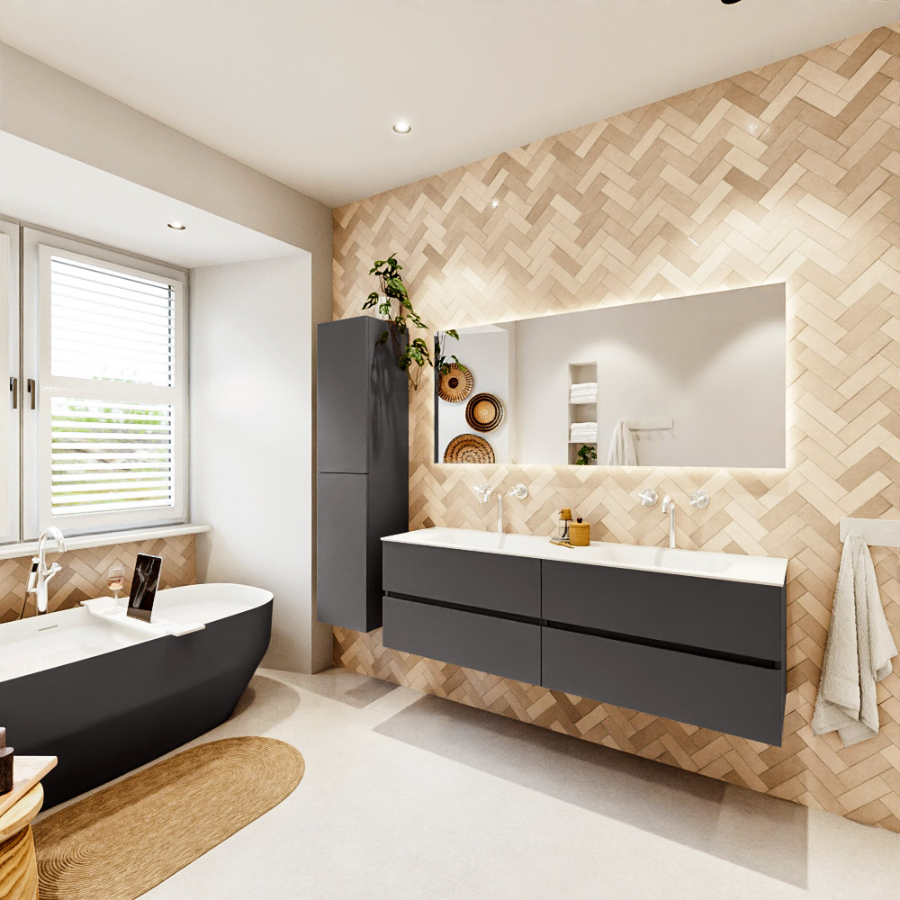 MONDIAZ VICA 160cm mueble de baño Dark Grey 4 cajones. Lavabo CLOUD Doble 2 orificios, color Talc. 4 MONDIAZ VICA 160cm mueble de baño Dark Grey 4 cajones. Lavabo CLOUD Doble 2 orificios, color Talc. - Imagen 4