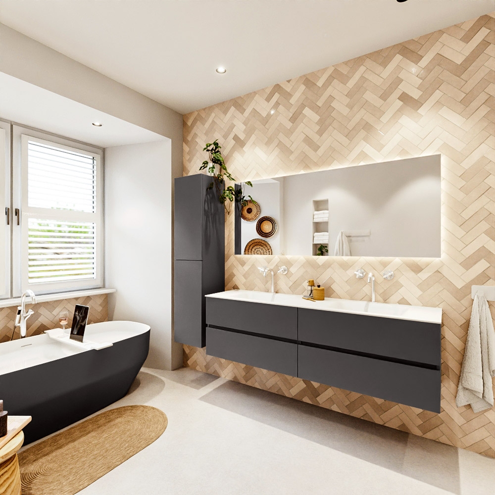 MONDIAZ VICA 170cm mueble de baño Dark Grey 4 cajones. Lavabo CLOUD Doble 2 orificios, color Talc. 4 MONDIAZ VICA 170cm mueble de baño Dark Grey 4 cajones. Lavabo CLOUD Doble 2 orificios, color Talc. - Imagen 4