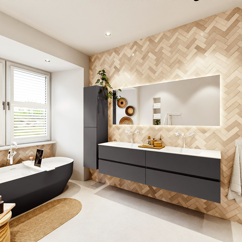 MONDIAZ VICA 180cm mueble de baño Dark Grey 4 cajones. Lavabo CLOUD Doble 2 orificios, color Talc. 4 MONDIAZ VICA 180cm mueble de baño Dark Grey 4 cajones. Lavabo CLOUD Doble 2 orificios, color Talc. - Imagen 4
