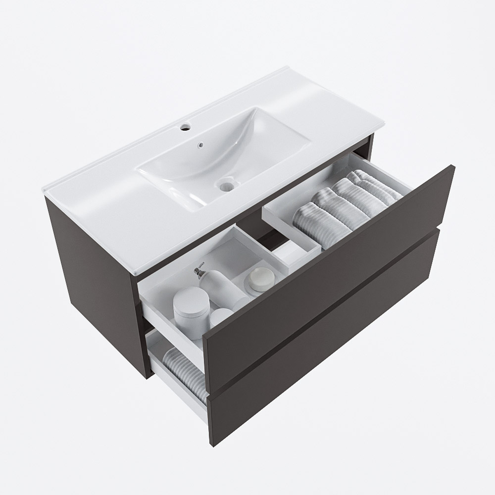 MONDIAZ VICA 100cm mueble de baño Dark Grey 2 cajones. Lavabo DENIA Centro 1 orificio, color Blanco brillo. 7 MONDIAZ VICA 100cm mueble de baño Dark Grey 2 cajones. Lavabo DENIA Centro 1 orificio, color Blanco brillo. - Imagen 7