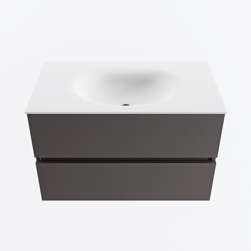 MONDIAZ VICA 80cm mueble de baño Dark Grey 2 cajones. Lavabo MOON Centro sin orificio, color Talc. 5 MONDIAZ VICA 80cm mueble de baño Dark Grey 2 cajones. Lavabo MOON Centro sin orificio, color Talc. - Imagen 5