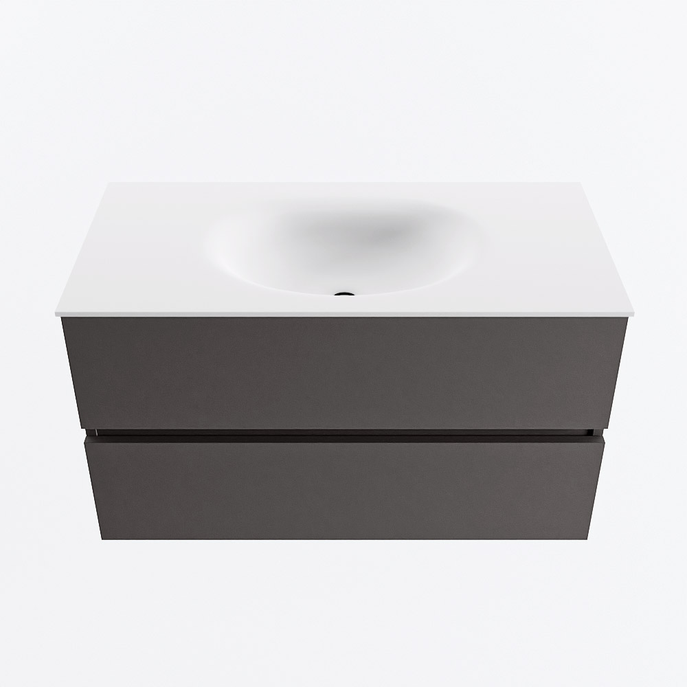 MONDIAZ VICA 90cm mueble de baño Dark Grey 2 cajones. Lavabo MOON Centro 1 orificio, color Talc. 5 MONDIAZ VICA 90cm mueble de baño Dark Grey 2 cajones. Lavabo MOON Centro 1 orificio, color Talc. - Imagen 5