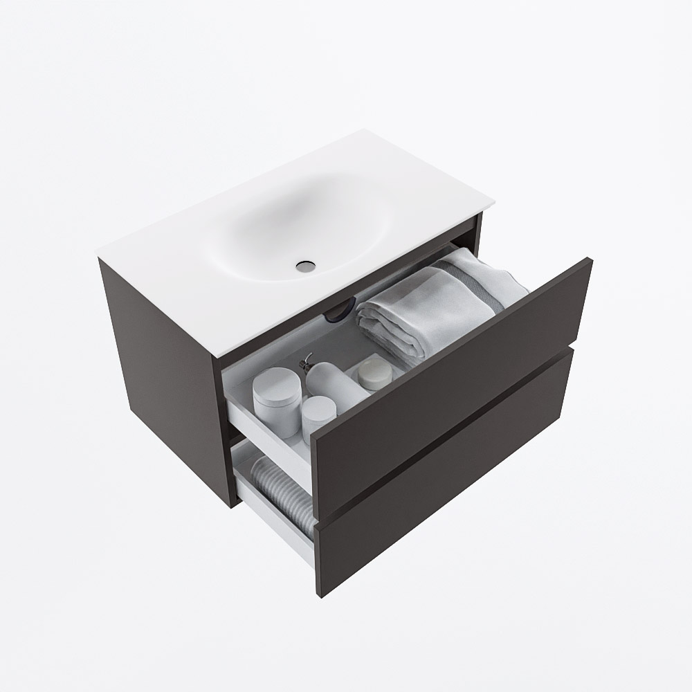 MONDIAZ VICA 80cm mueble de baño Dark Grey 2 cajones. Lavabo MOON Centro sin orificio, color Talc. 7 MONDIAZ VICA 80cm mueble de baño Dark Grey 2 cajones. Lavabo MOON Centro sin orificio, color Talc. - Imagen 7