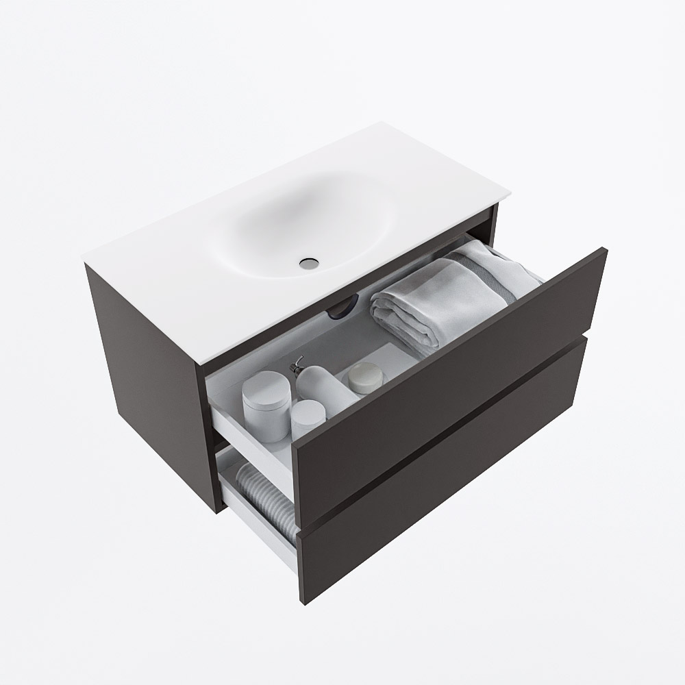 MONDIAZ VICA 90cm mueble de baño Dark Grey 2 cajones. Lavabo MOON Centro 1 orificio, color Talc. 7 MONDIAZ VICA 90cm mueble de baño Dark Grey 2 cajones. Lavabo MOON Centro 1 orificio, color Talc. - Imagen 7