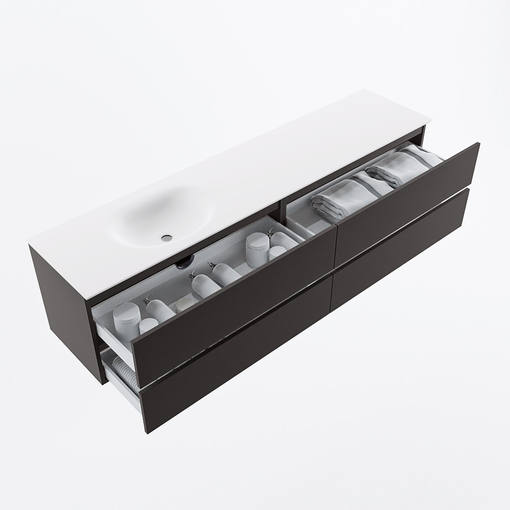 MONDIAZ VICA 200cm mueble de baño Dark Grey 4 cajones. Lavabo MOON Izquierda sin orificio, color Talc. 7 MONDIAZ VICA 200cm mueble de baño Dark Grey 4 cajones. Lavabo MOON Izquierda sin orificio, color Talc. - Imagen 7