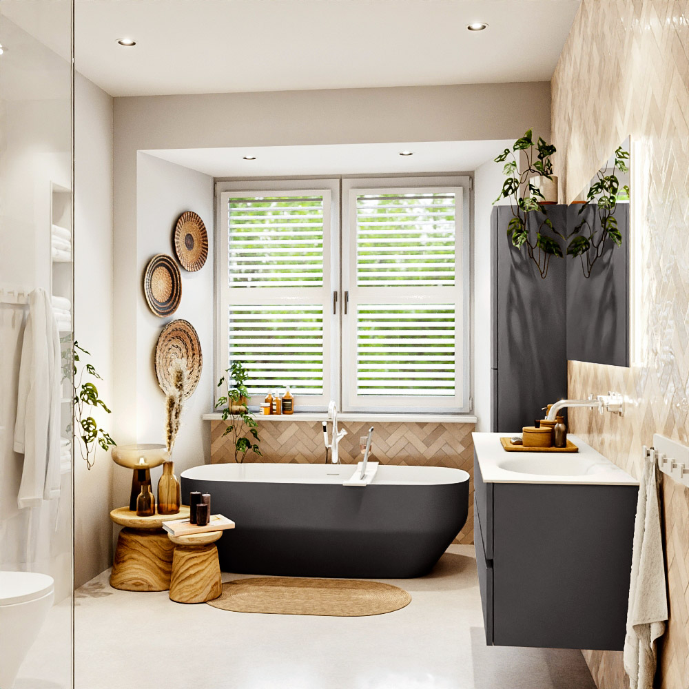 MONDIAZ VICA 140cm mueble de baño Dark Grey 4 cajones. Lavabo MOON Derecho sin orificio, color Talc. 3 MONDIAZ VICA 140cm mueble de baño Dark Grey 4 cajones. Lavabo MOON Derecho sin orificio, color Talc. - Imagen 3