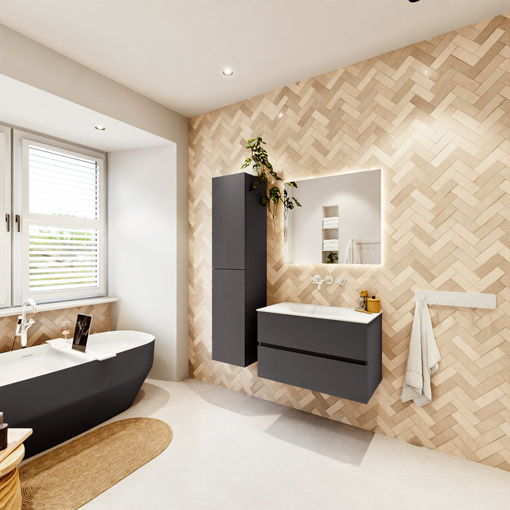 MONDIAZ VICA 80cm mueble de baño Dark Grey 2 cajones. Lavabo MOON Centro sin orificio, color Talc. 4 MONDIAZ VICA 80cm mueble de baño Dark Grey 2 cajones. Lavabo MOON Centro sin orificio, color Talc. - Imagen 4