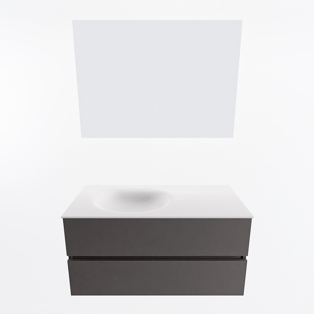 MONDIAZ VICA 100cm mueble de baño Dark Grey 2 cajones. Lavabo MOON Izquierda sin orificio color Talc con espejo LED. 5 MONDIAZ VICA 100cm mueble de baño Dark Grey 2 cajones. Lavabo MOON Izquierda sin orificio color Talc con espejo LED. - Imagen 5