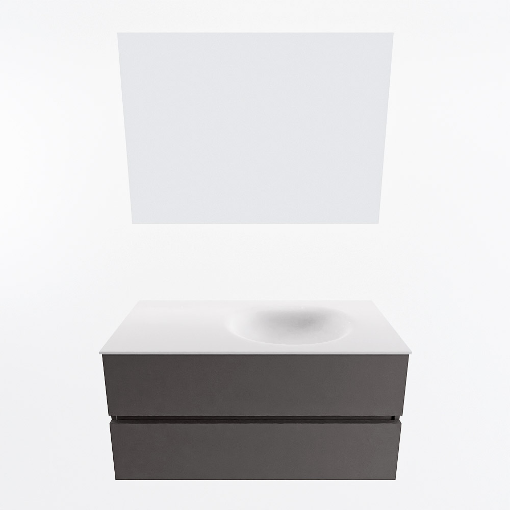 MONDIAZ VICA 100cm mueble de baño Dark Grey 2 cajones. Lavabo MOON Derecho sin orificio color Talc con espejo LED. 5 MONDIAZ VICA 100cm mueble de baño Dark Grey 2 cajones. Lavabo MOON Derecho sin orificio color Talc con espejo LED. - Imagen 5