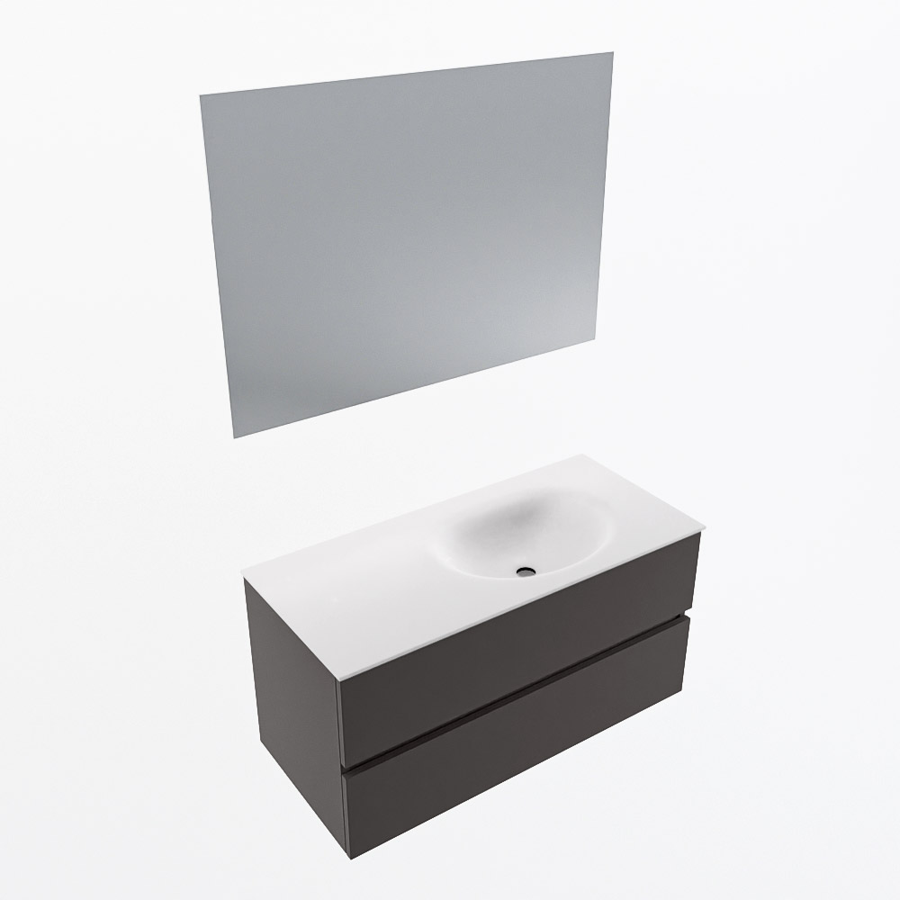 MONDIAZ VICA 100cm mueble de baño Dark Grey 2 cajones. Lavabo MOON Derecho sin orificio color Talc con espejo LED. 6 MONDIAZ VICA 100cm mueble de baño Dark Grey 2 cajones. Lavabo MOON Derecho sin orificio color Talc con espejo LED. - Imagen 6