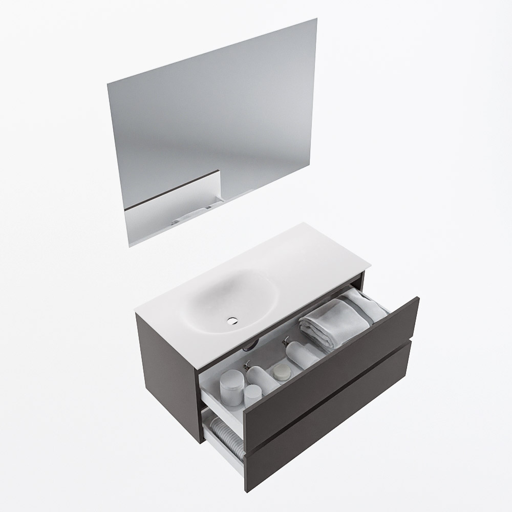 MONDIAZ VICA 100cm mueble de baño Dark Grey 2 cajones. Lavabo MOON Izquierda sin orificio color Talc con espejo LED. 7 MONDIAZ VICA 100cm mueble de baño Dark Grey 2 cajones. Lavabo MOON Izquierda sin orificio color Talc con espejo LED. - Imagen 7