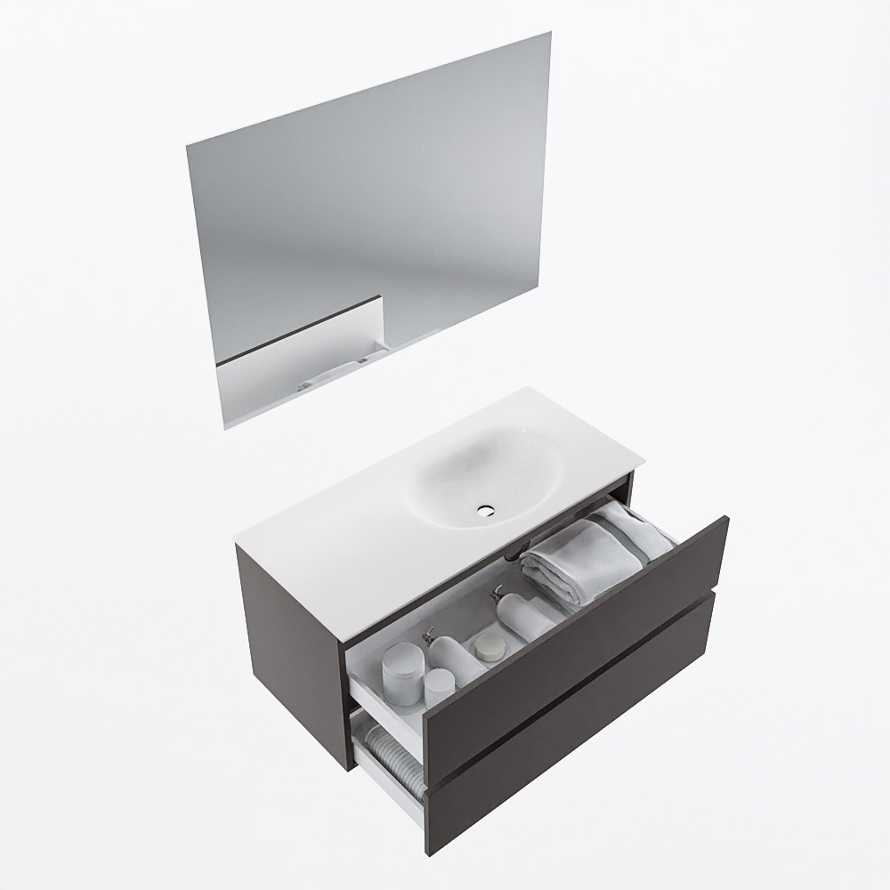 MONDIAZ VICA 100cm mueble de baño Dark Grey 2 cajones. Lavabo MOON Derecho sin orificio color Talc con espejo LED. 7 MONDIAZ VICA 100cm mueble de baño Dark Grey 2 cajones. Lavabo MOON Derecho sin orificio color Talc con espejo LED. - Imagen 7