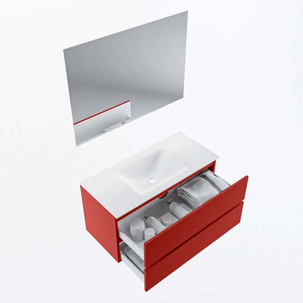 MONDIAZ VICA 100cm mueble de baño Fire 2 cajones. Lavabo CLOUD Centro 1 orificio color Talc con espejo LED. 7 MONDIAZ VICA 100cm mueble de baño Fire 2 cajones. Lavabo CLOUD Centro 1 orificio color Talc con espejo LED. - Imagen 7