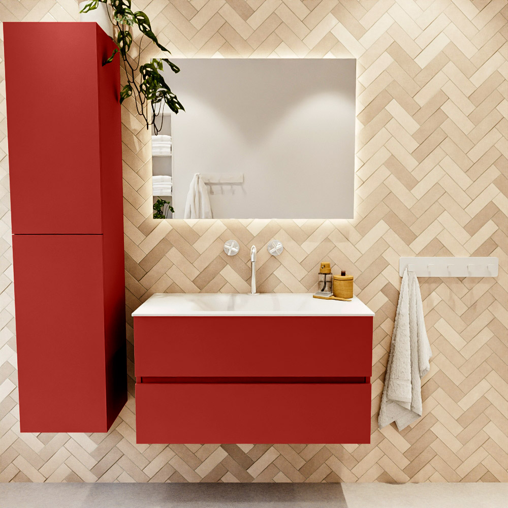 MONDIAZ VICA 90cm mueble de baño Fire 2 cajones. Lavabo CLOUD Centro 1 orificio, color Talc. 2 color Talc.