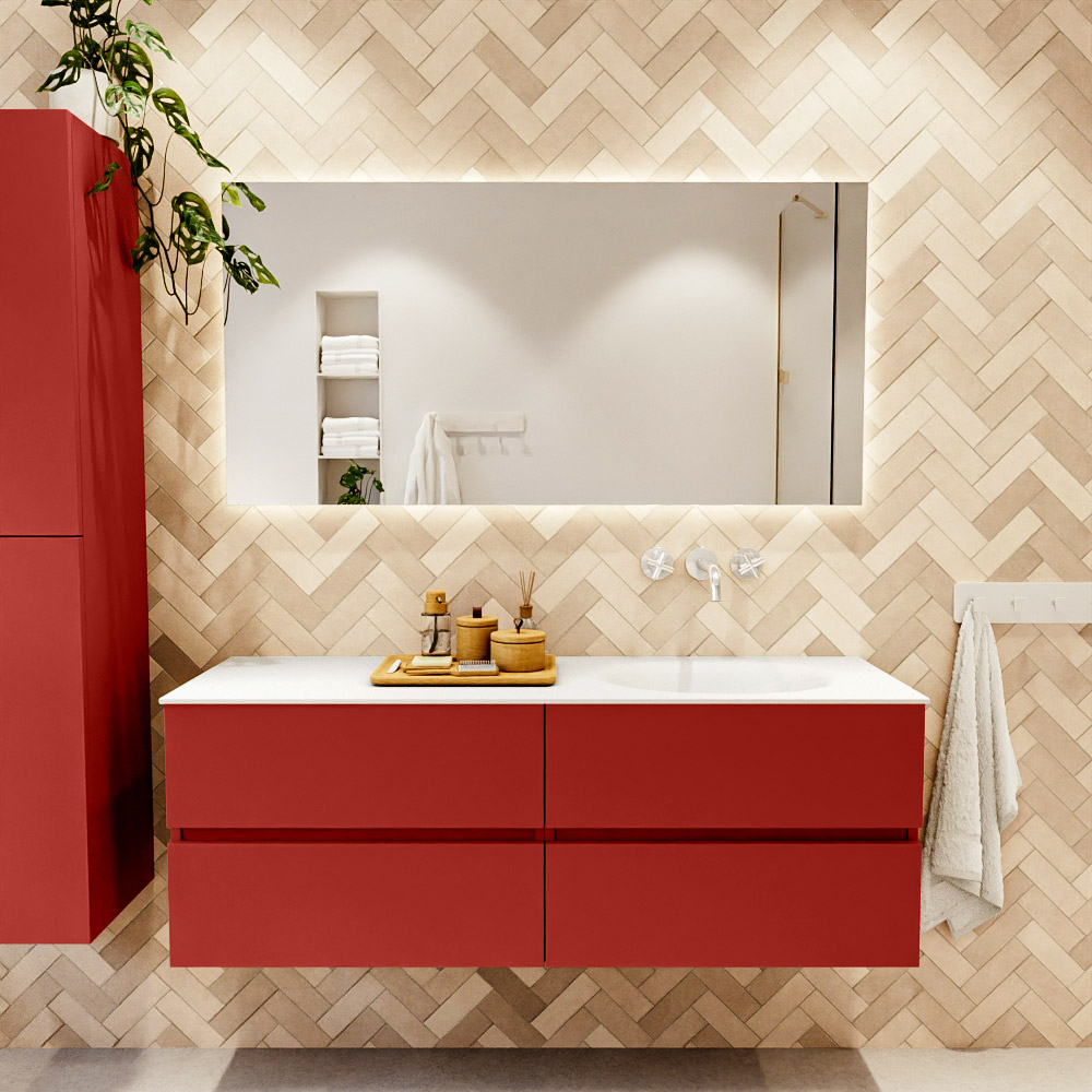 MONDIAZ VICA 140cm mueble de baño Fire 4 cajones. Lavabo MOON Derecho sin orificio, color Talc. 2 color Talc.
