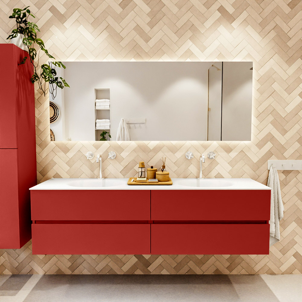 MONDIAZ VICA 180cm mueble de baño Fire 4 cajones. Lavabo MOON Doble 2 orificios, color Talc. 2 color Talc.