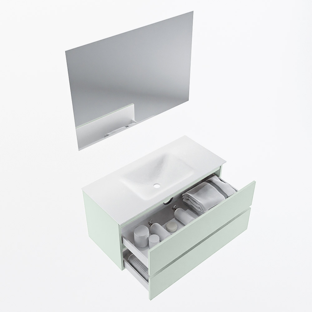 MONDIAZ VICA 100cm mueble de baño Greey 2 cajones. Lavabo CLOUD Centro 1 orificio color Talc con espejo LED. 7 MONDIAZ VICA 100cm mueble de baño Greey 2 cajones. Lavabo CLOUD Centro 1 orificio color Talc con espejo LED. - Imagen 7