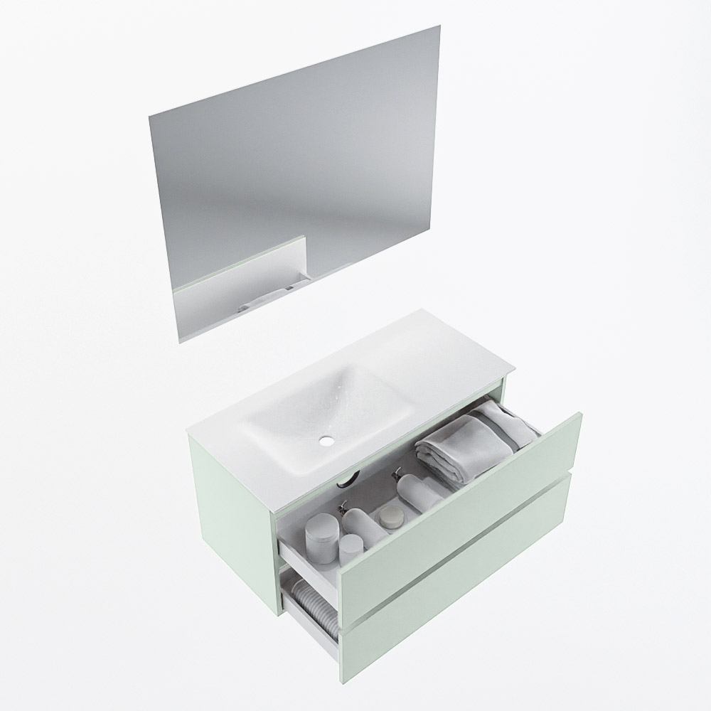 MONDIAZ VICA 100cm mueble de baño Greey 2 cajones. Lavabo CLOUD Izquierda 1 orificio color Talc con espejo LED. 7 MONDIAZ VICA 100cm mueble de baño Greey 2 cajones. Lavabo CLOUD Izquierda 1 orificio color Talc con espejo LED. - Imagen 7