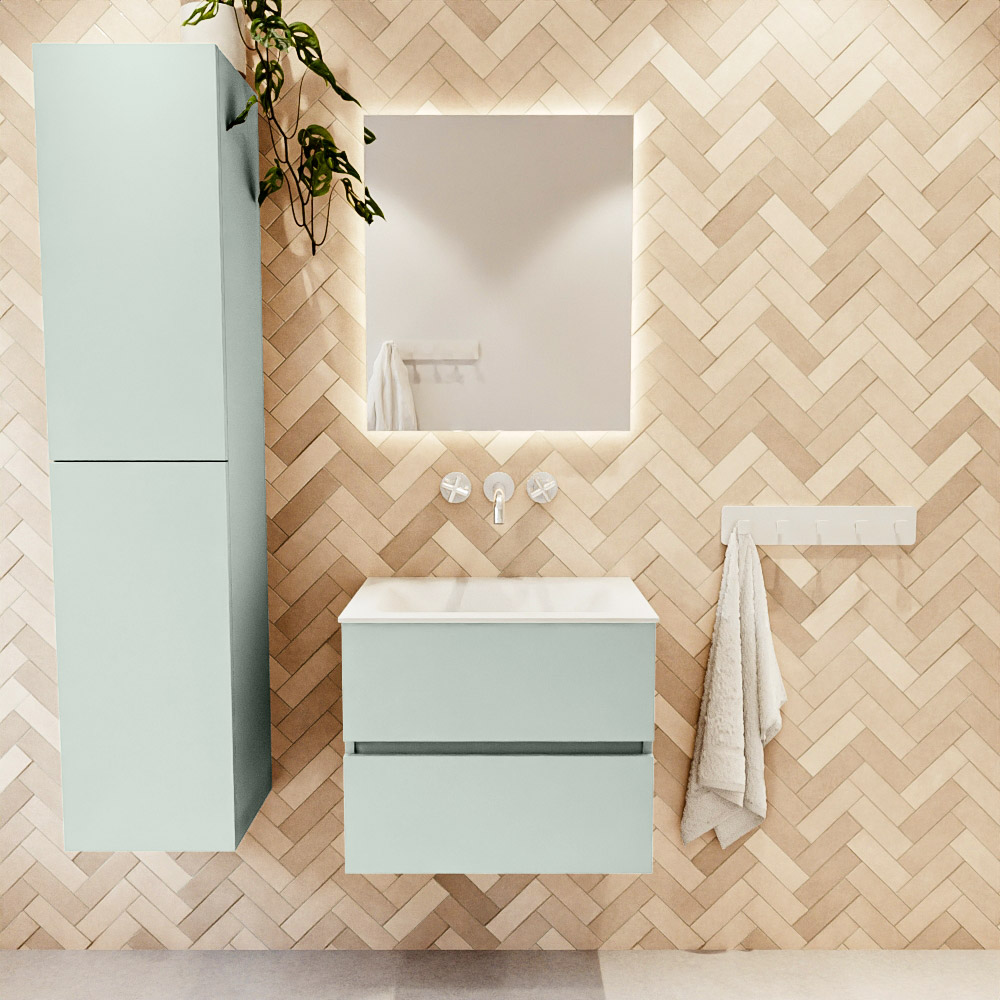 MONDIAZ VICA 60cm mueble de baño Greey 2 cajones. Lavabo CLOUD Centro sin orificio, color Talc. 2 color Talc.