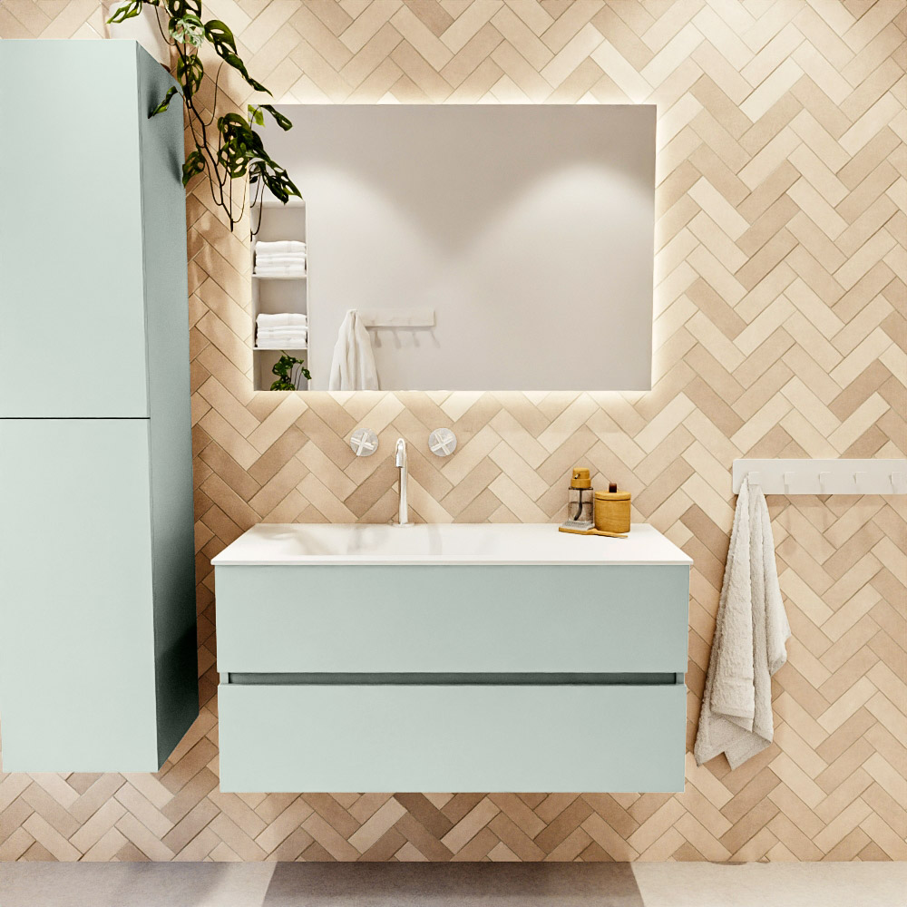 MONDIAZ VICA 100cm mueble de baño Greey 2 cajones. Lavabo CLOUD Izquierda 1 orificio color Talc con espejo LED. 2 MONDIAZ VICA 100cm mueble de baño Greey 2 cajones. Lavabo CLOUD Izquierda 1 orificio color Talc con espejo LED. - Imagen 2