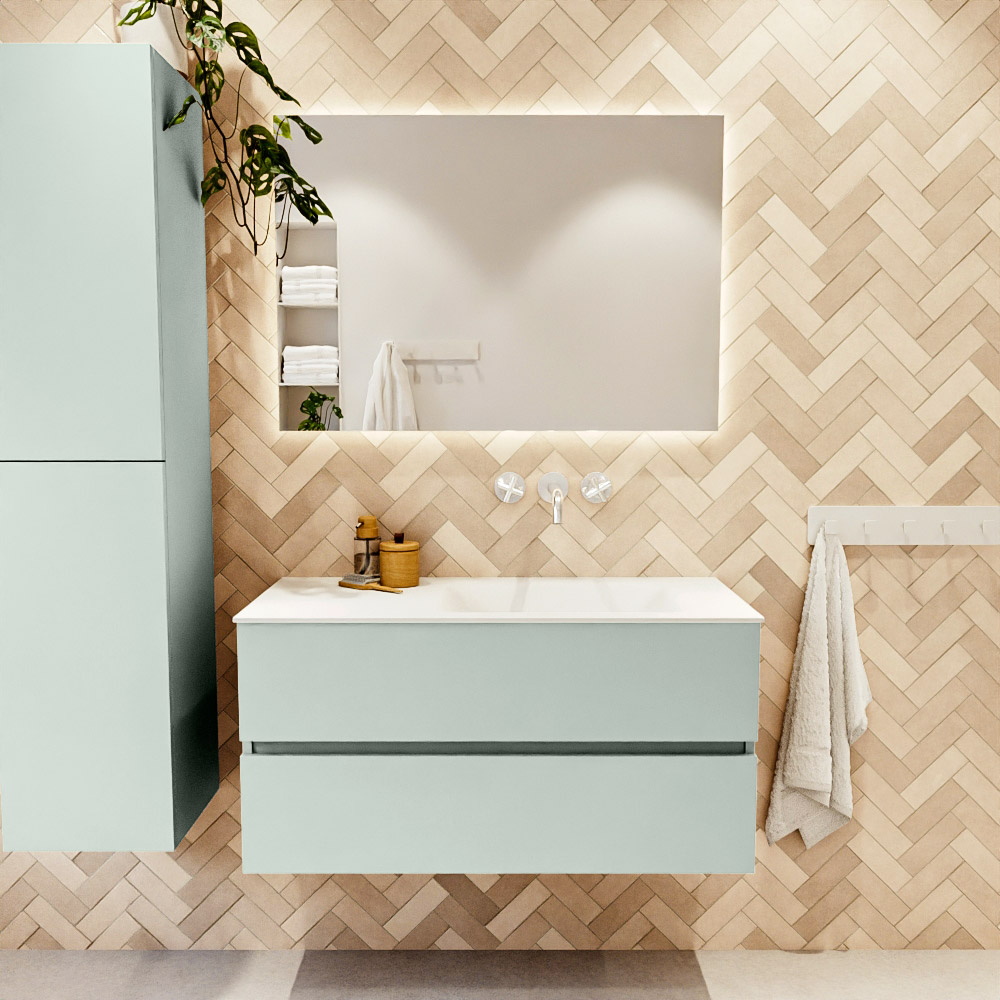 MONDIAZ VICA 100cm mueble de baño Greey 2 cajones. Lavabo CLOUD Derecho sin orificio color Talc con espejo LED. 2 MONDIAZ VICA 100cm mueble de baño Greey 2 cajones. Lavabo CLOUD Derecho sin orificio color Talc con espejo LED. - Imagen 2