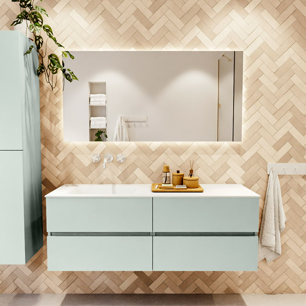 MONDIAZ VICA 140cm mueble de baño Greey 4 cajones. Lavabo CLOUD Izquierda sin orificio, color Talc. 2 color Talc.