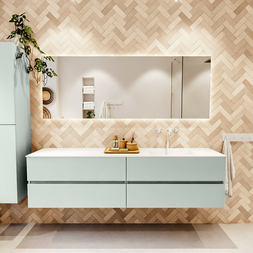 MONDIAZ VICA 190cm mueble de baño Greey 4 cajones. Lavabo CLOUD Derecho 1 orificio, color Talc. 2 color Talc.