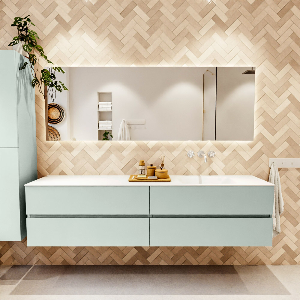 MONDIAZ VICA 200cm mueble de baño Greey 4 cajones. Lavabo CLOUD Derecho sin orificio, color Talc. 2 color Talc.