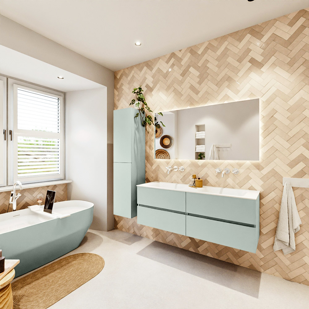 MONDIAZ VICA 140cm mueble de baño Greey 4 cajones. Lavabo CLOUD Doble sin orificio, color Talc. 4 MONDIAZ VICA 140cm mueble de baño Greey 4 cajones. Lavabo CLOUD Doble sin orificio, color Talc. - Imagen 4