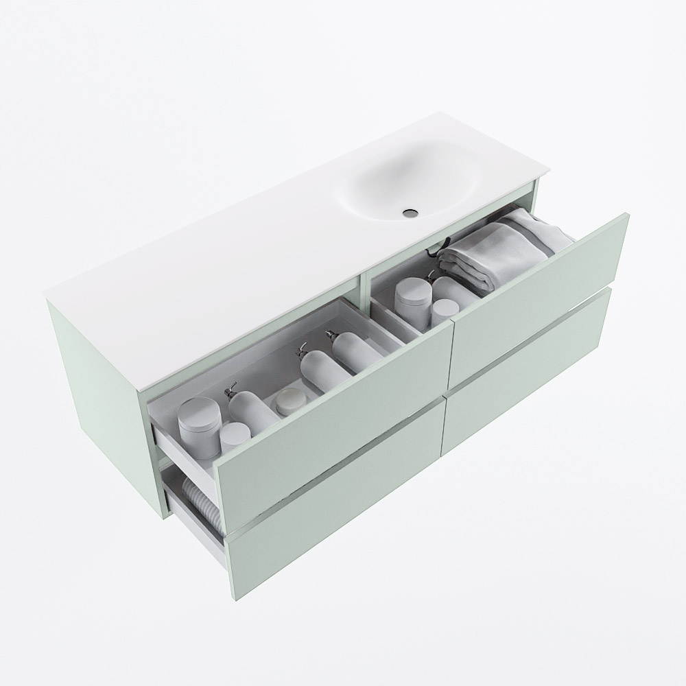 MONDIAZ VICA 140cm mueble de baño Greey 4 cajones. Lavabo MOON Derecho 1 orificio, color Talc. 7 MONDIAZ VICA 140cm mueble de baño Greey 4 cajones. Lavabo MOON Derecho 1 orificio, color Talc. - Imagen 7