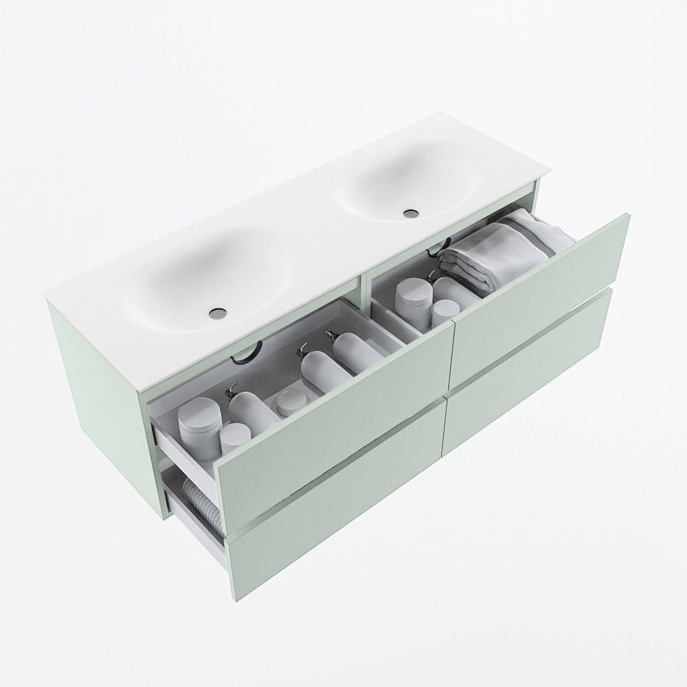 MONDIAZ VICA 140cm mueble de baño Greey 4 cajones. Lavabo MOON Doble sin orificio, color Talc. 7 MONDIAZ VICA 140cm mueble de baño Greey 4 cajones. Lavabo MOON Doble sin orificio, color Talc. - Imagen 7