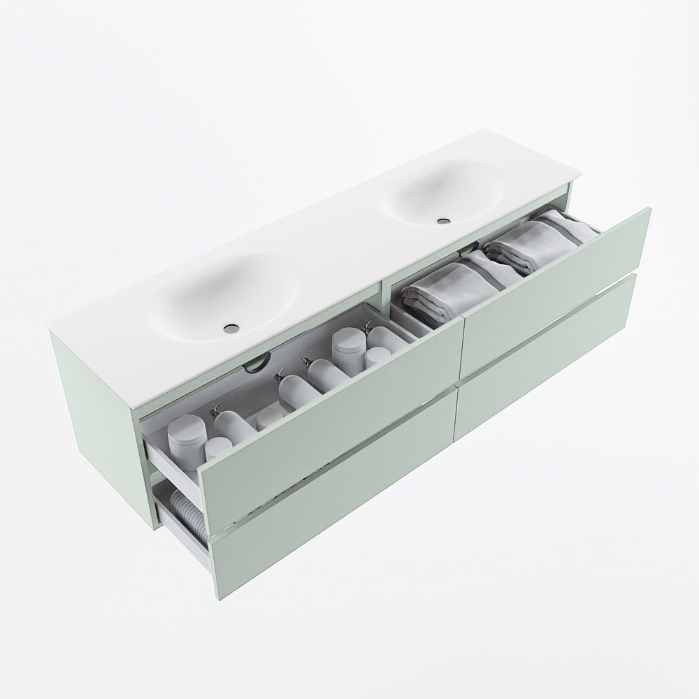 MONDIAZ VICA 180cm mueble de baño Greey 4 cajones. Lavabo MOON Doble 2 orificios, color Talc. 7 MONDIAZ VICA 180cm mueble de baño Greey 4 cajones. Lavabo MOON Doble 2 orificios, color Talc. - Imagen 7