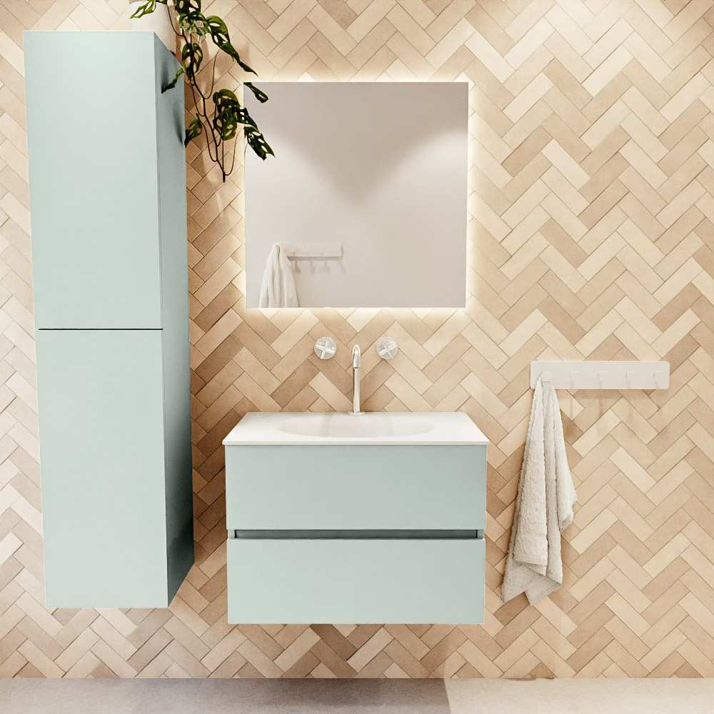 MONDIAZ VICA 70cm mueble de baño Greey 2 cajones. Lavabo MOON Centro 1 orificio, color Talc. 2 color Talc.