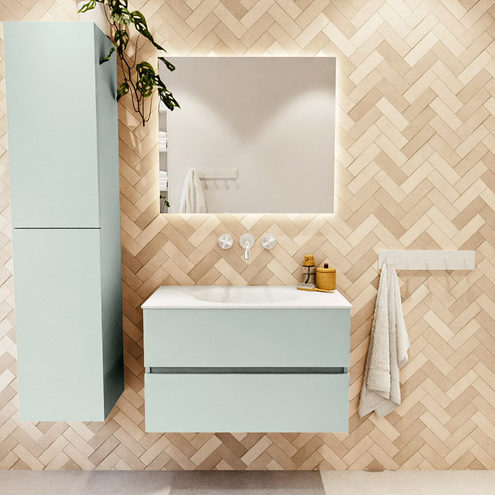 MONDIAZ VICA 80cm mueble de baño Greey 2 cajones. Lavabo MOON Centro sin orificio, color Talc. 2 color Talc.